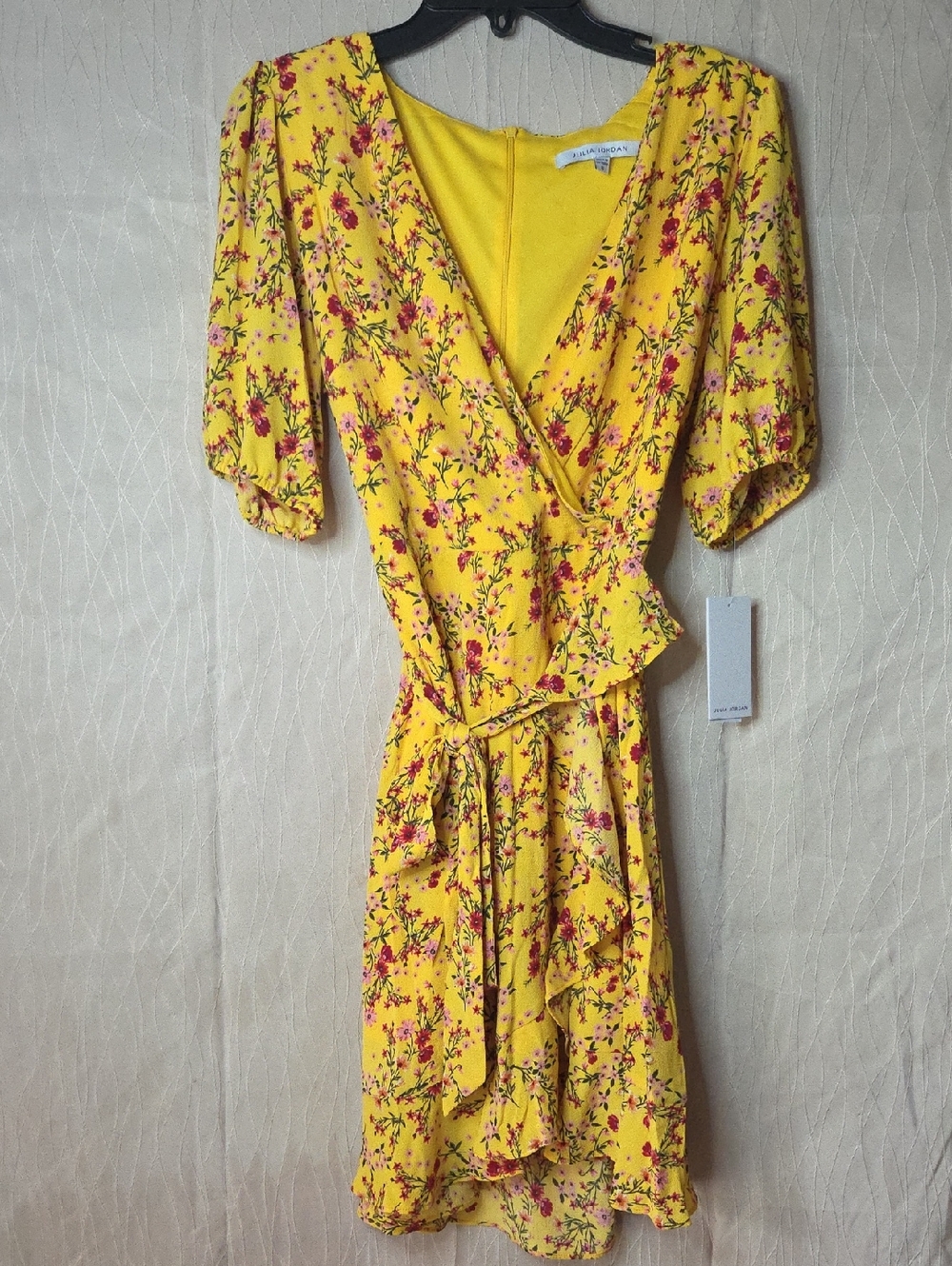 julia‎ jordan Yellow Floral Wrap Midi Dress with Tie Waist